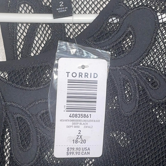 NWT-Torrid Mesh with embroidery long sleeve blouse. Size 2X Deep black color - Picture 10 of 10